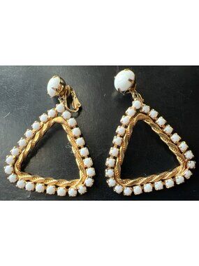 Vintage Gold Tone Triangle Shape Clip On Earrings